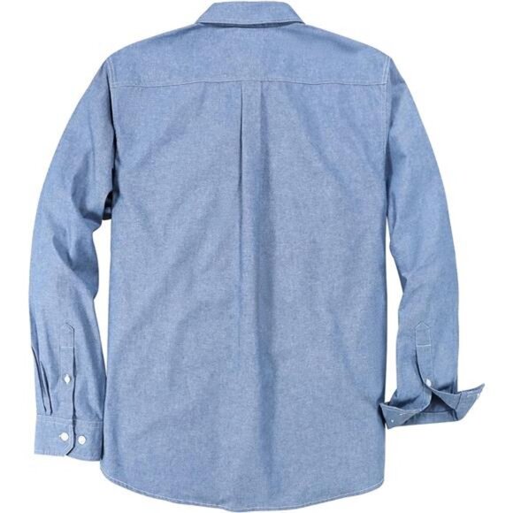 Chambray Shirt Men Long Sleeve Cotton Work Shirts with 2 Pockets - Picture 2 of 6